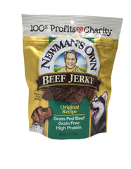 Newman's Own Beef Jerky dog treat bundle, two flavors, front view.