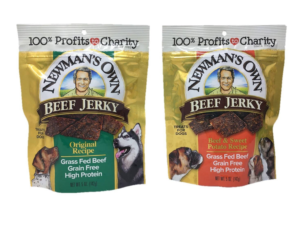 Newman's Own Beef Jerky Original Recipe dog treat, 5 oz, front view; high-protein reward.