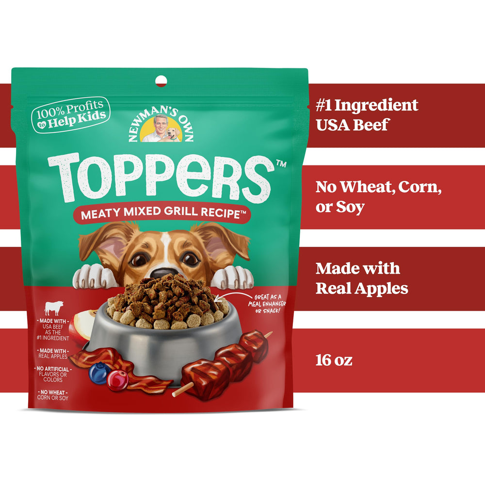 Newman's Own Meaty Mixed Grill Topper includes garden fruits and vegetables