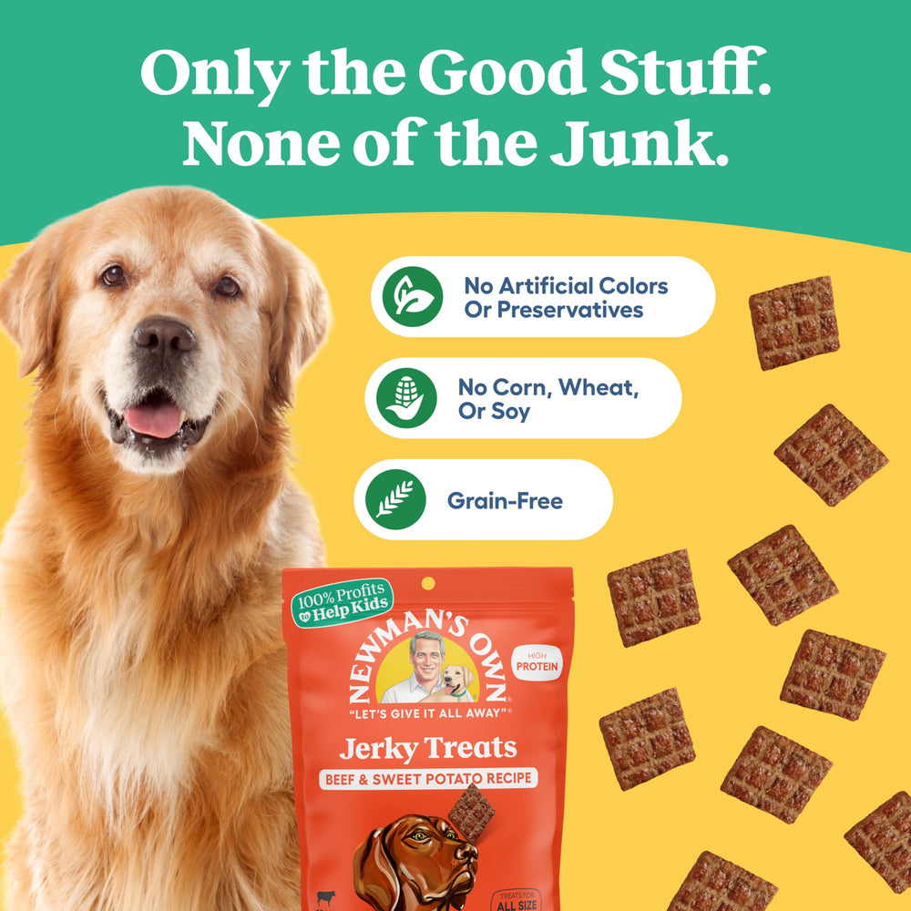 Small training rewards: Newman's Own jerky bites ready to portion.