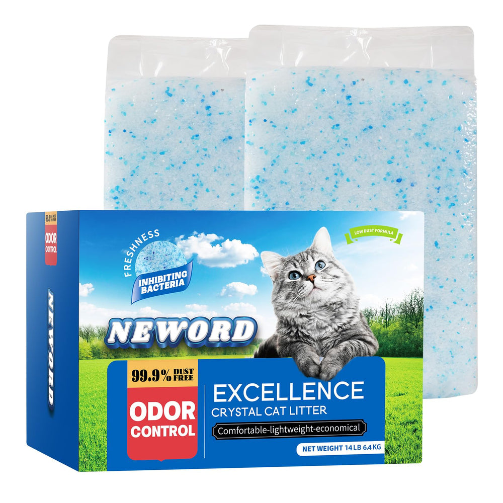 NEWORD Crystals cat litter bag shows lightly scented formula for odor control.