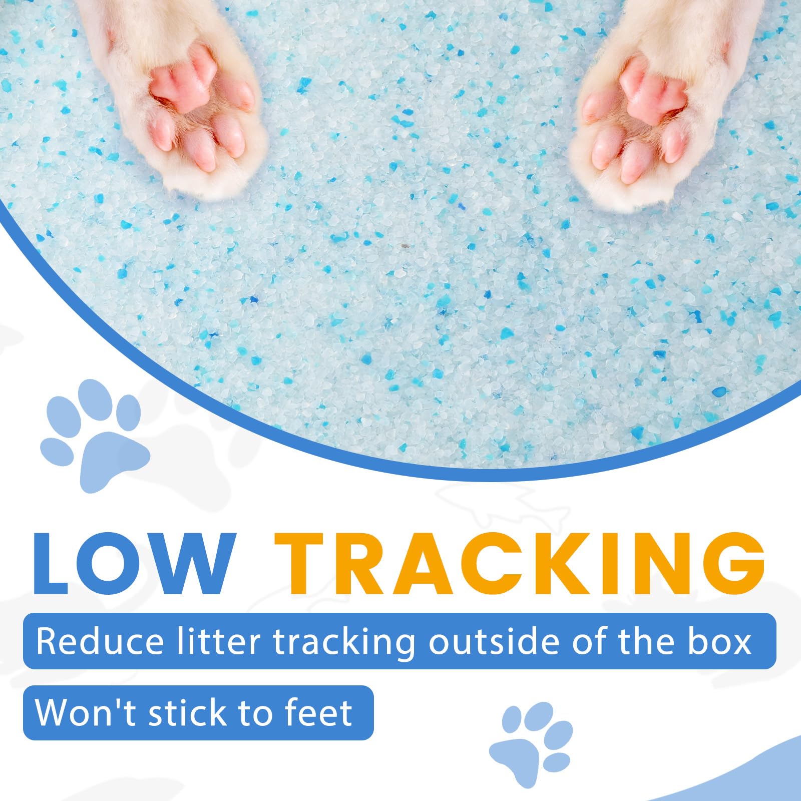 NEWORD Crystals cat litter low-tracking surface reduces litter on paws.