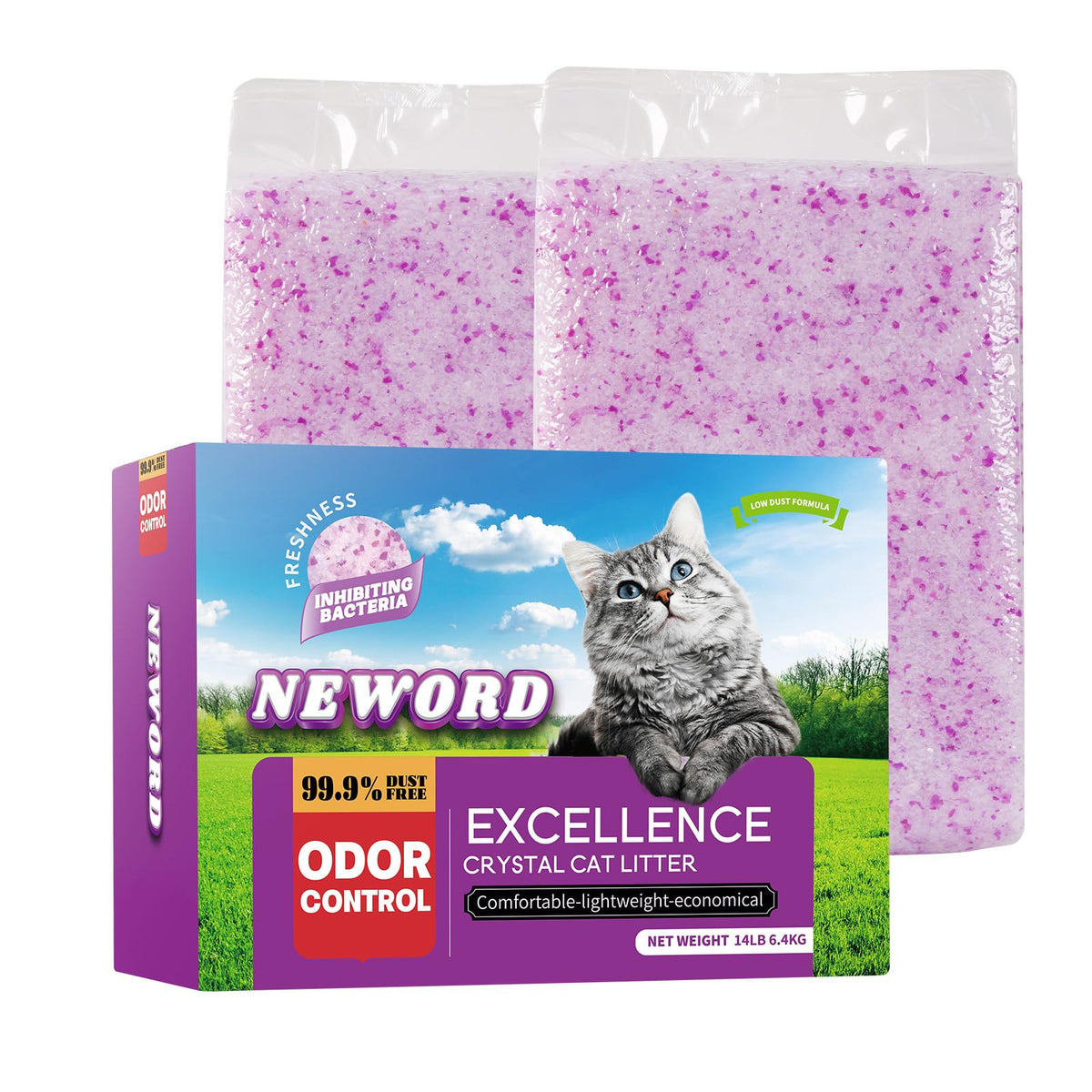 NEWORD Crystals cat litter pour for easy setup and fast odor containment.