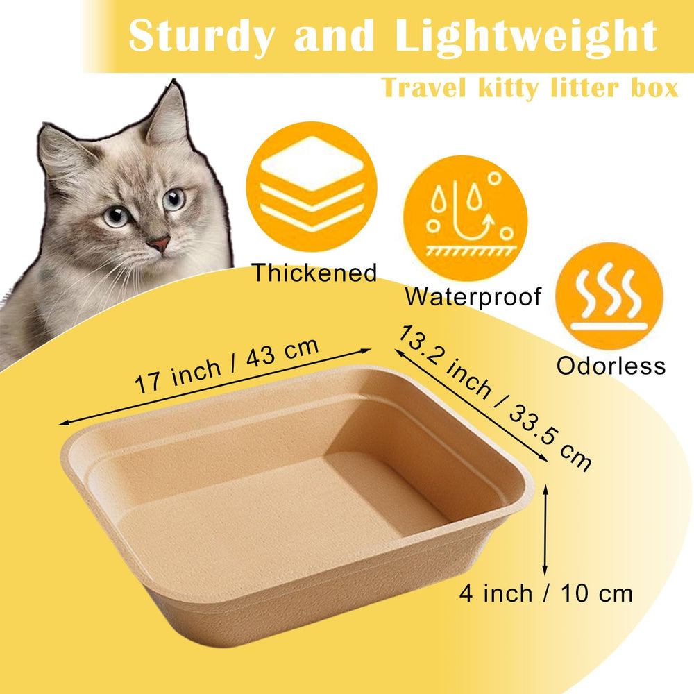 Nexboraque disposable litter box side view, sturdy pulp material reduces overflow