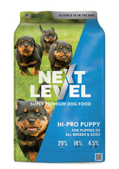Next Level HI-PRO Puppy dry kibble bag for small breeds, premium formula.