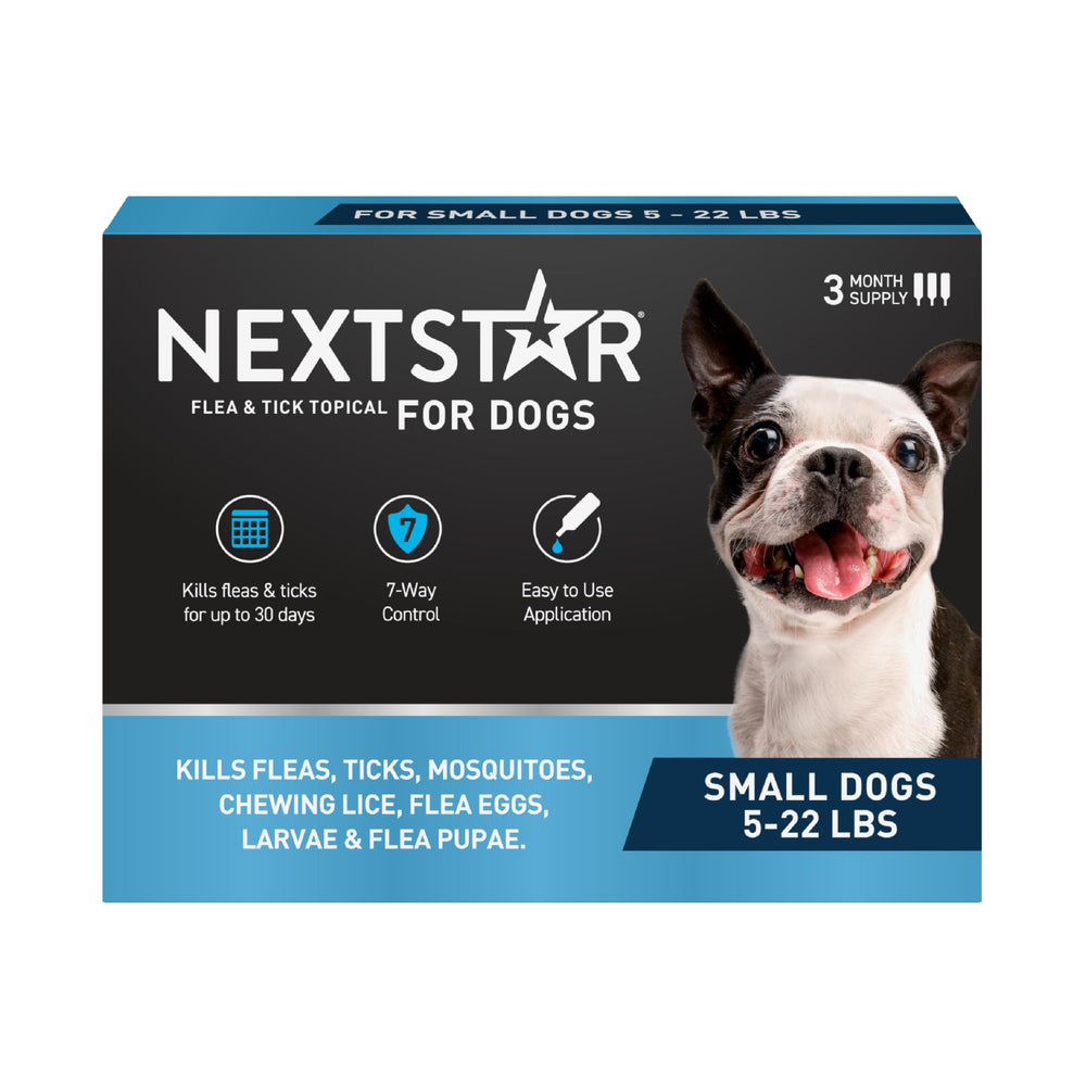 NEXTSTAR dog flea-tick topical 30-day protection starts quickly for pets.