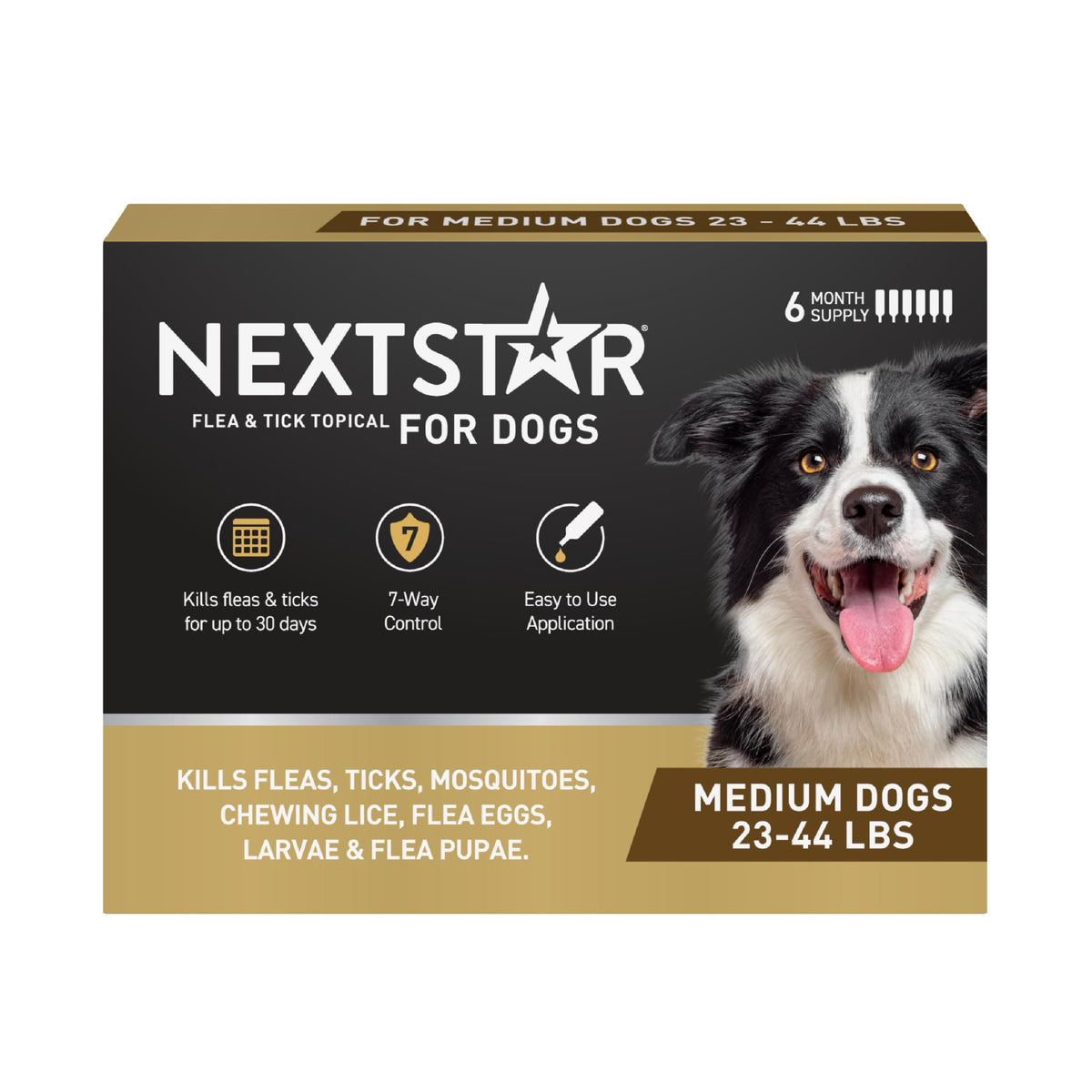 NEXTSTAR flea and tick prevention drops bottle ready for use on dogs.