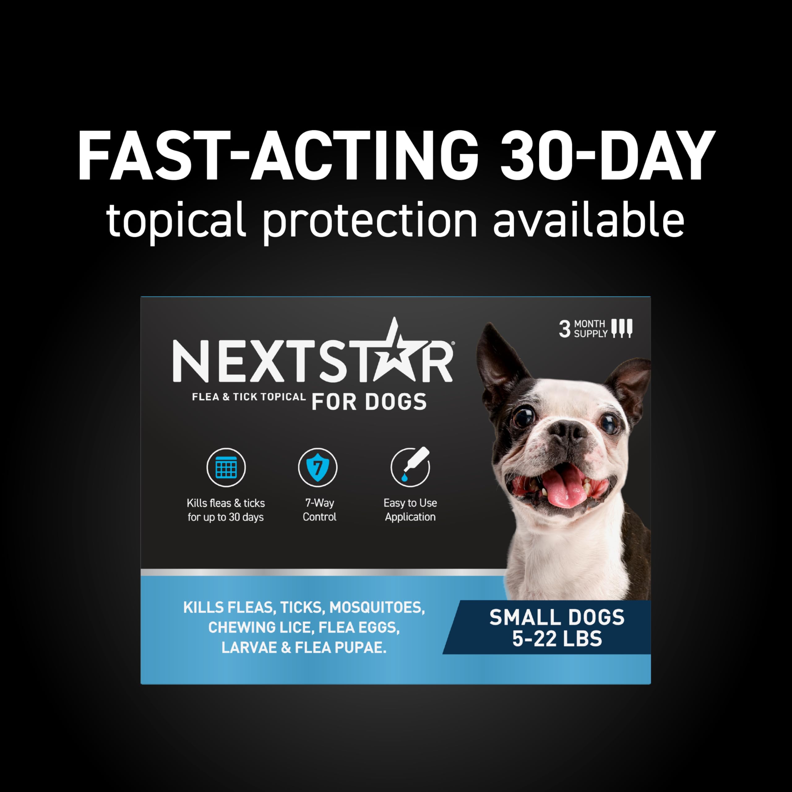 NEXTSTAR monthly flea-tick prevention for dogs offers ongoing coverage.