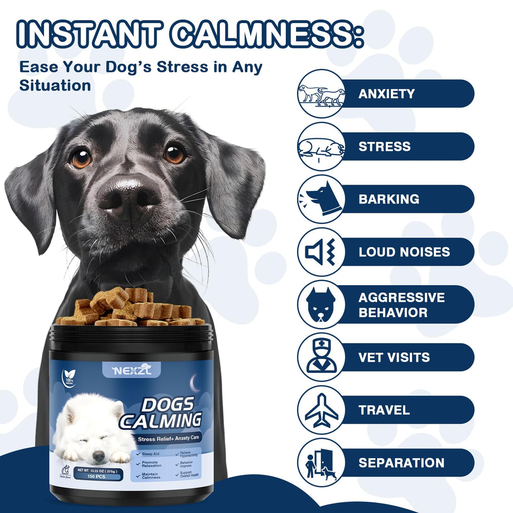 NEXZL calming chews for car rides; helps dogs stay composed.
