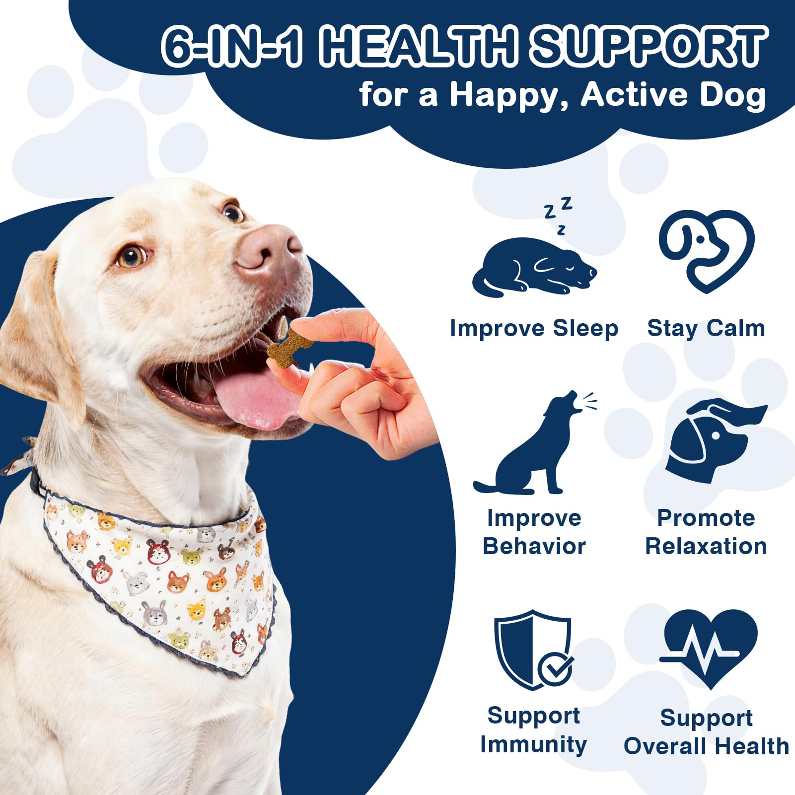 NEXZL calming chews with melatonin labeling; transparent ingredients for pets.