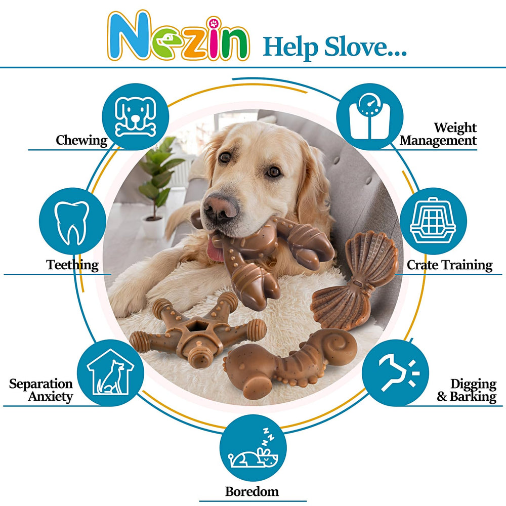 NEZIN dog enjoying a long chew session with the ocean-themed toy