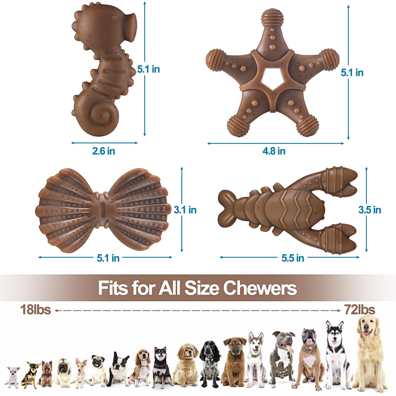 NEZIN seahorse chew toy for dogs, easy to grip during powerful chews