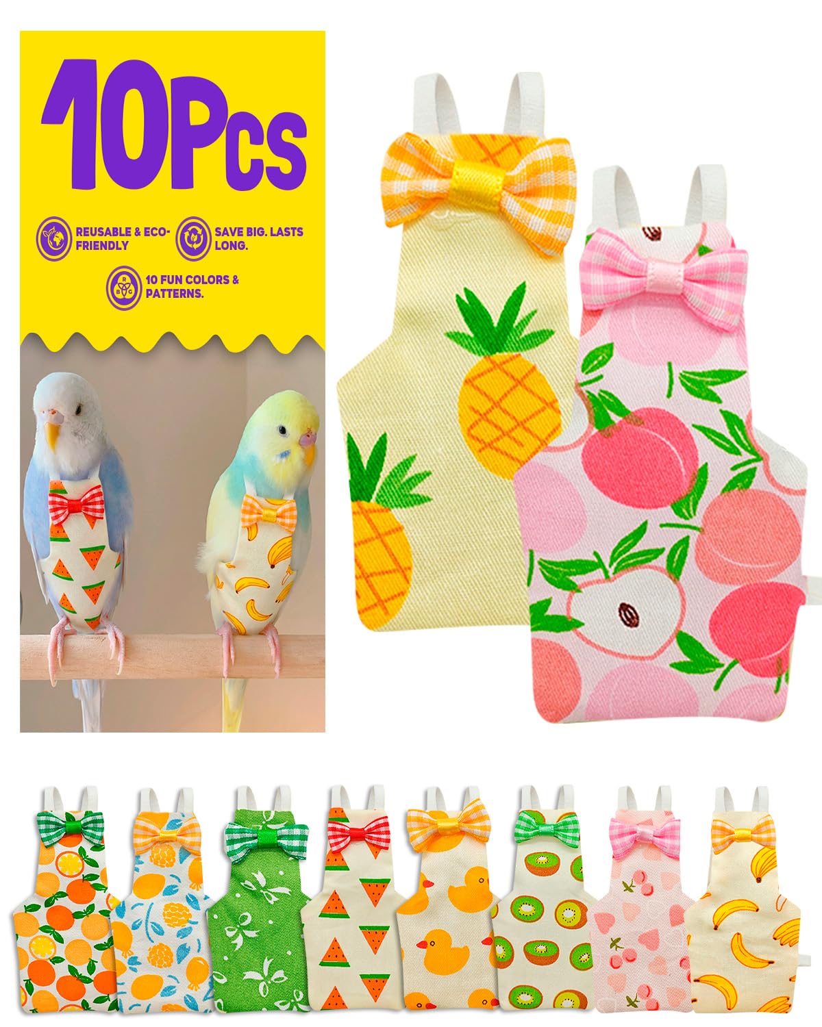 NHWNHW 10-pack bird diapers in vibrant colors for stylish, clean birds.
