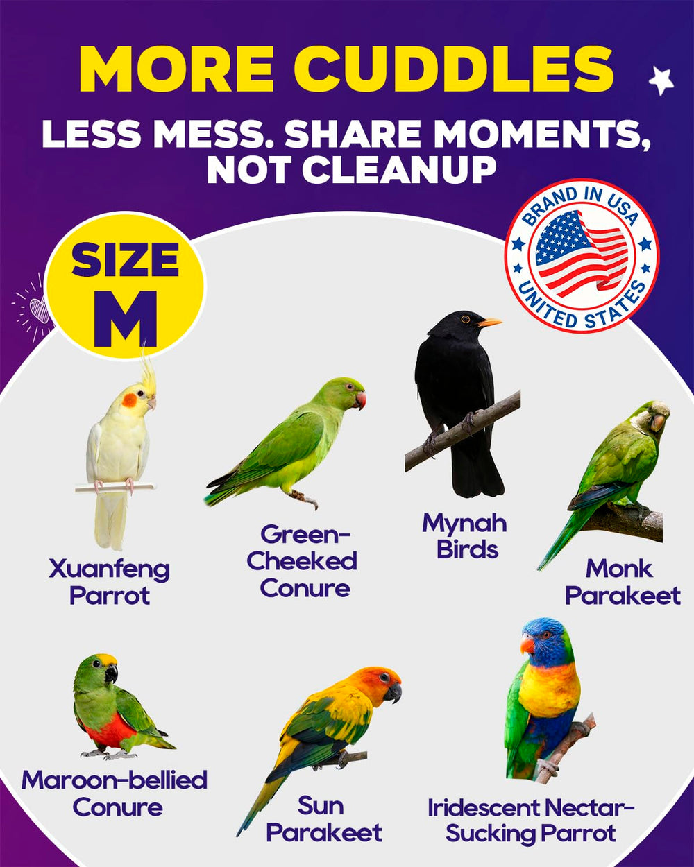 NHWNHW breathable cotton diaper fabric keeps your bird cool.