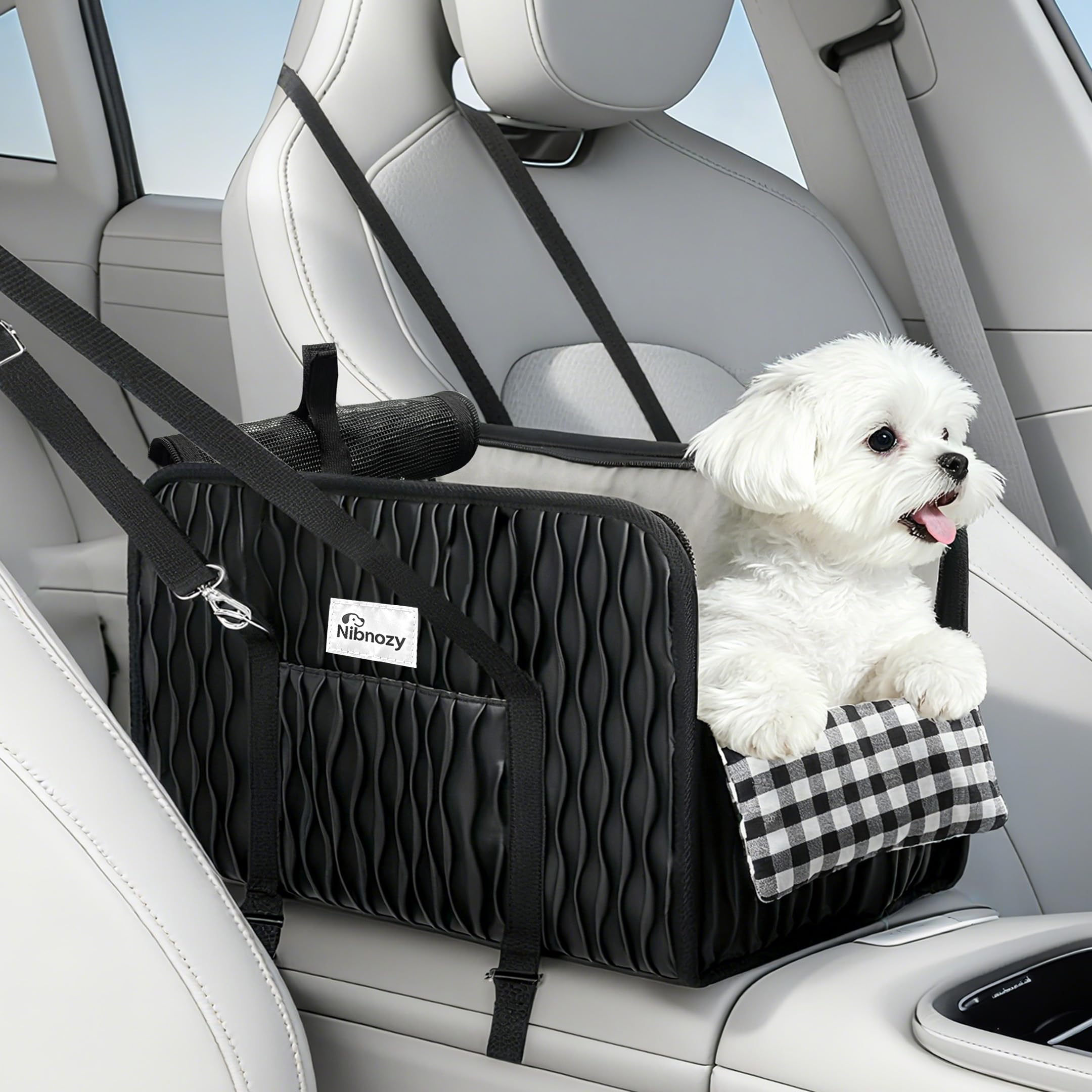 Nibnozy center console dog car seat with crinkle texture for durable travel