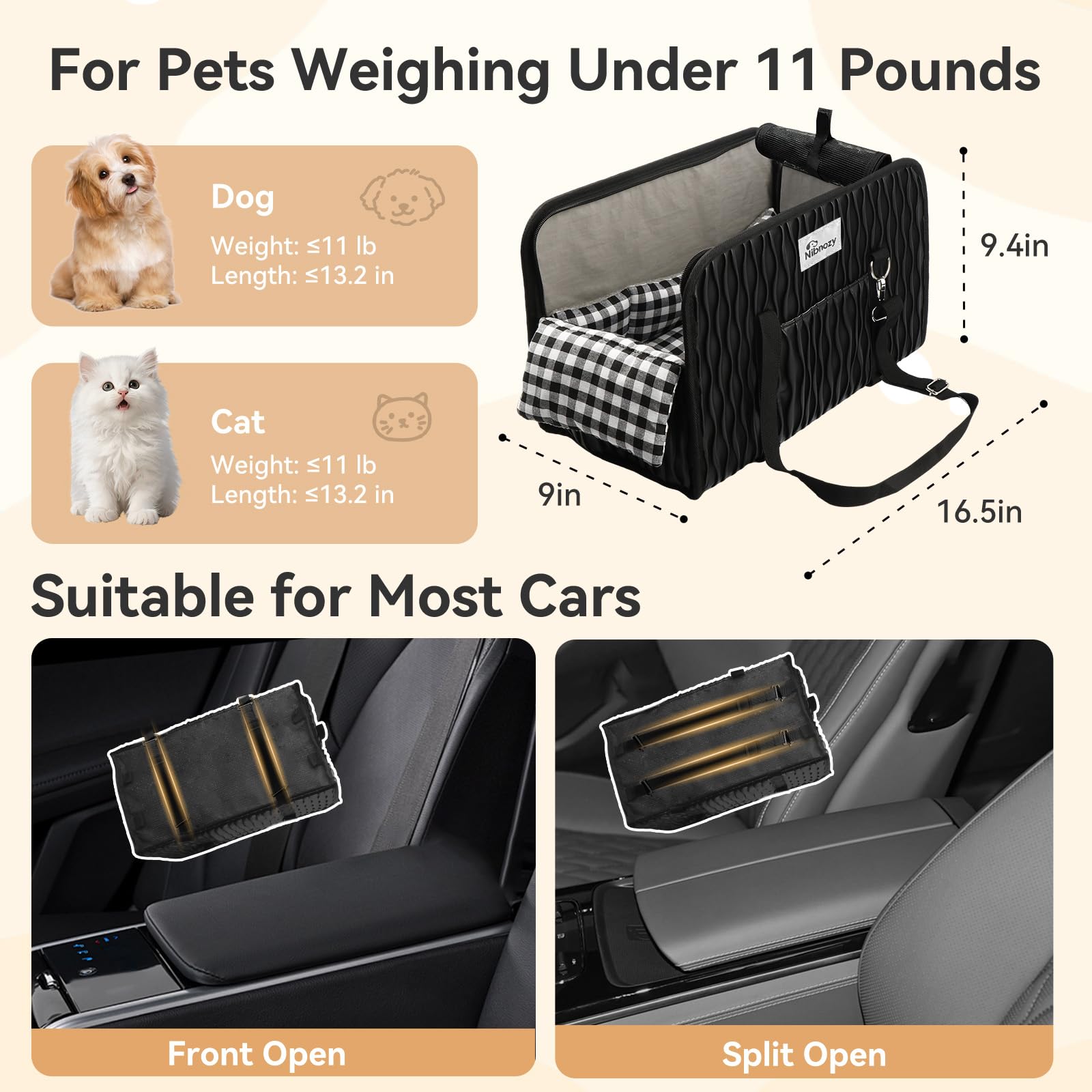Nibnozy center console seat with non-slip bottom minimizes sliding