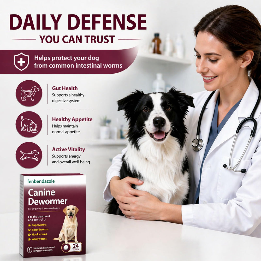 Nice2CU fenbendazole dewormer for dogs usage image showing tablets can mix with meals.
