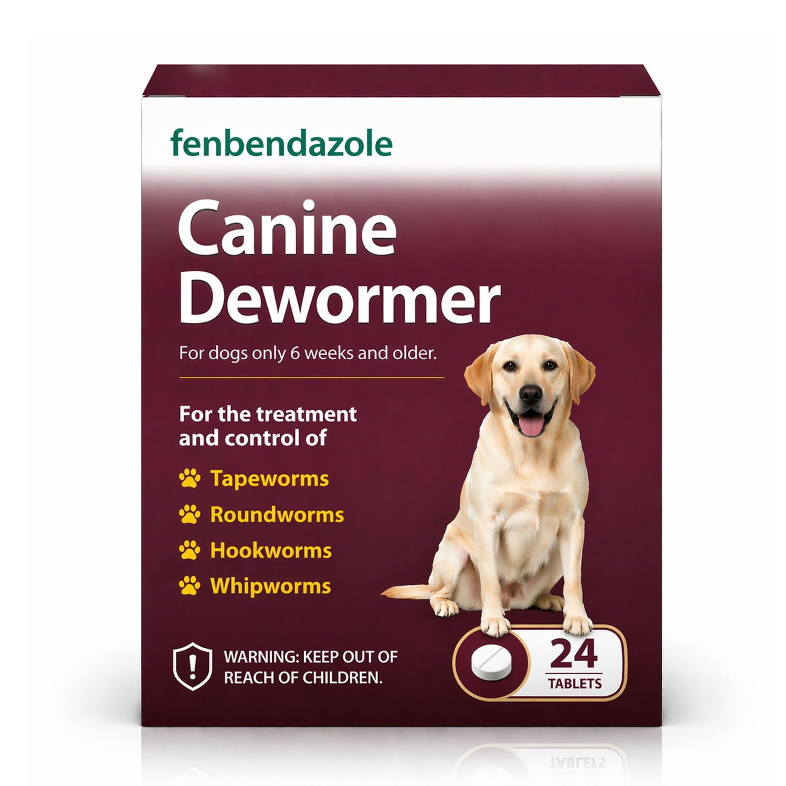 Nice2CU fenbendazole dewormer for dogs package label with dosage guidance.