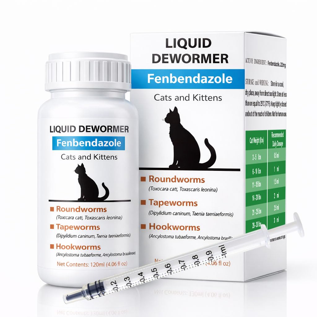 Nice2CU fenbendazole liquid bottle for cats, convenient deworming option.