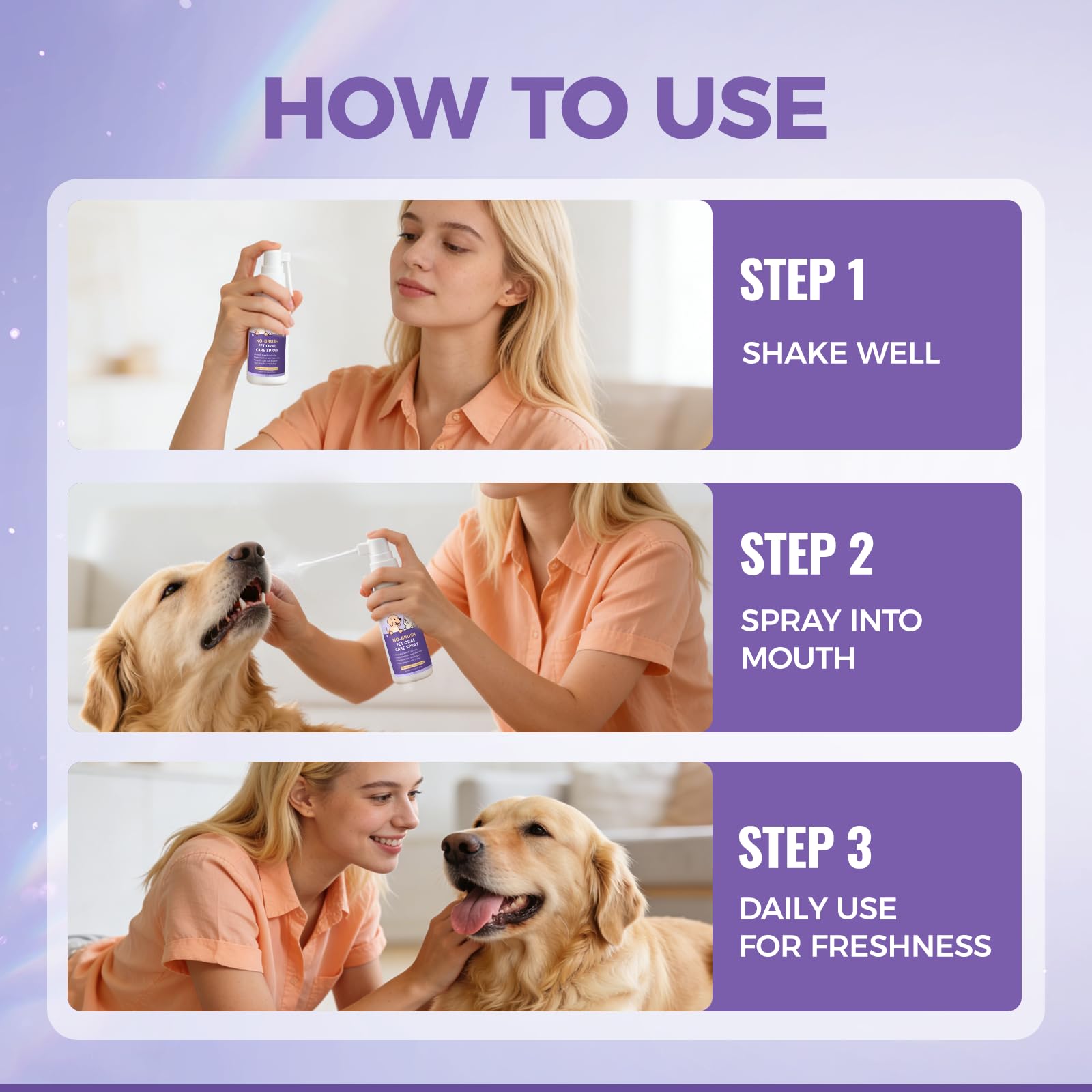 Nichalous Furaqua pet dental spray supports convenient no brushing routine.