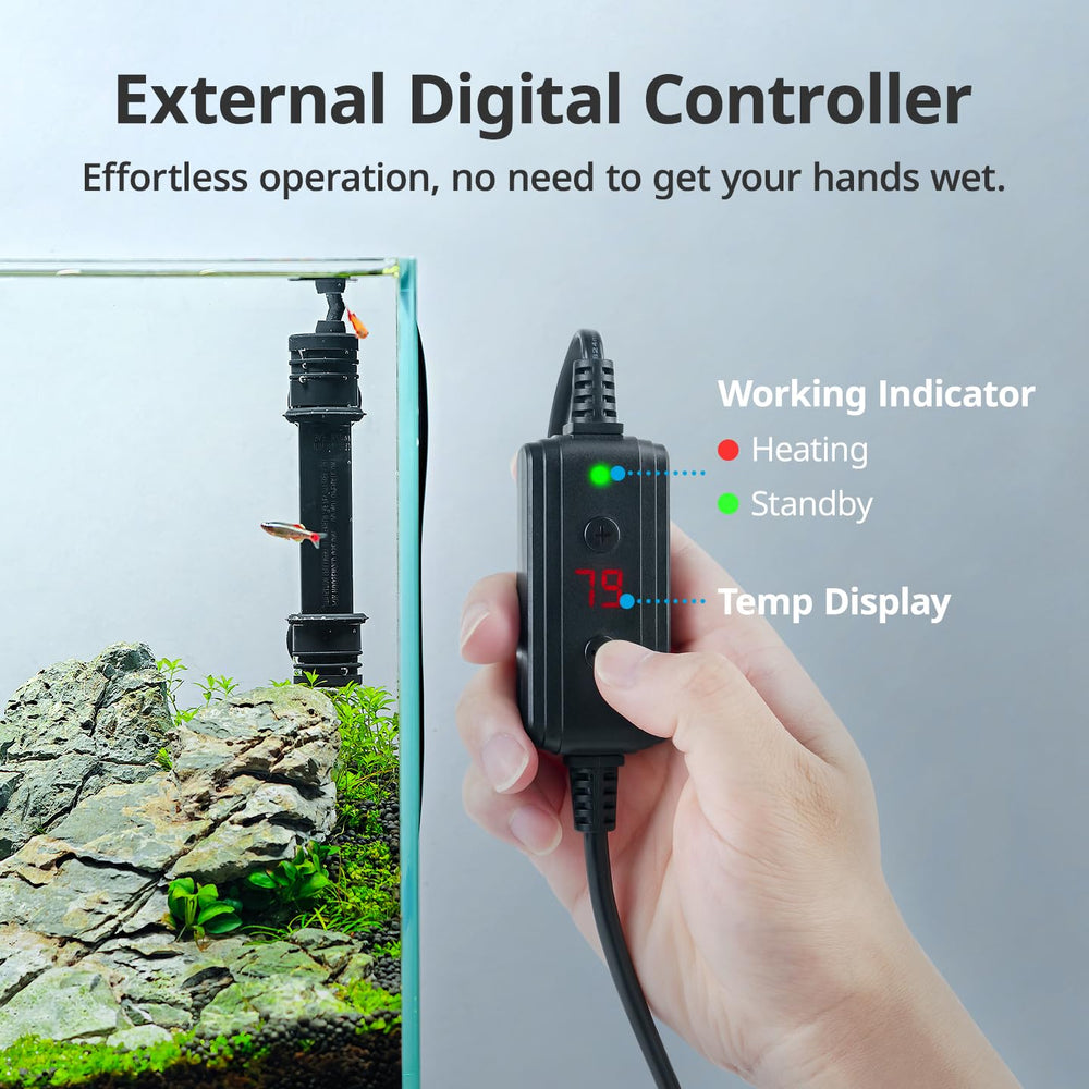 NICREW heater with dual sensors providing precise water temperature readings