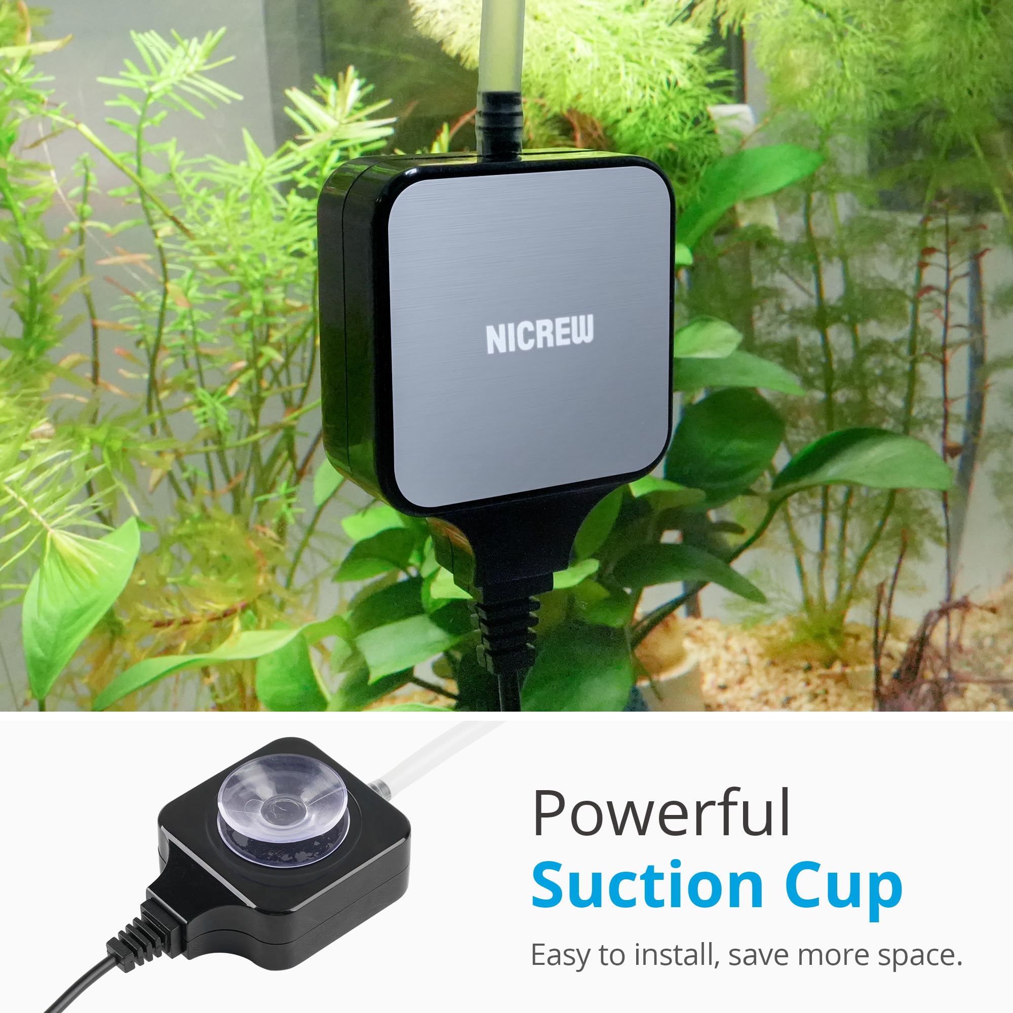NICREW air stone creates gentle bubbles for oxygenation and water movement