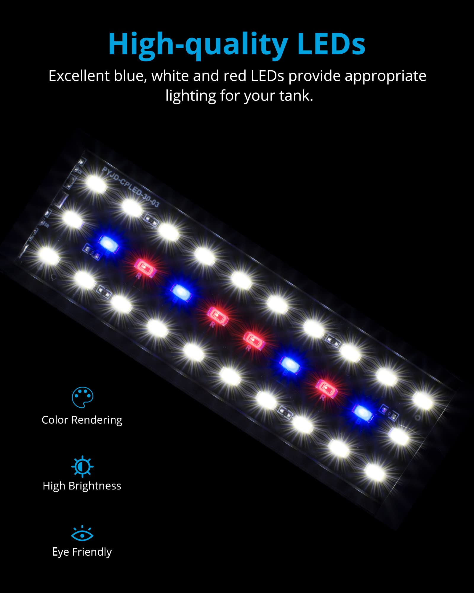 NICREW Clip-on Aquarium Light day mode with white-blue-red LEDs for bright viewing