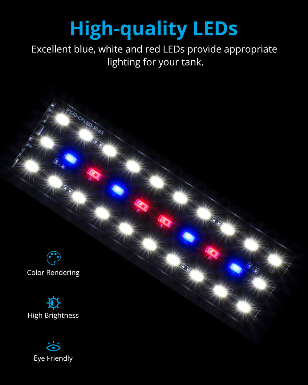 NICREW Clip-on Aquarium Light day mode with white-blue-red LEDs for bright viewing