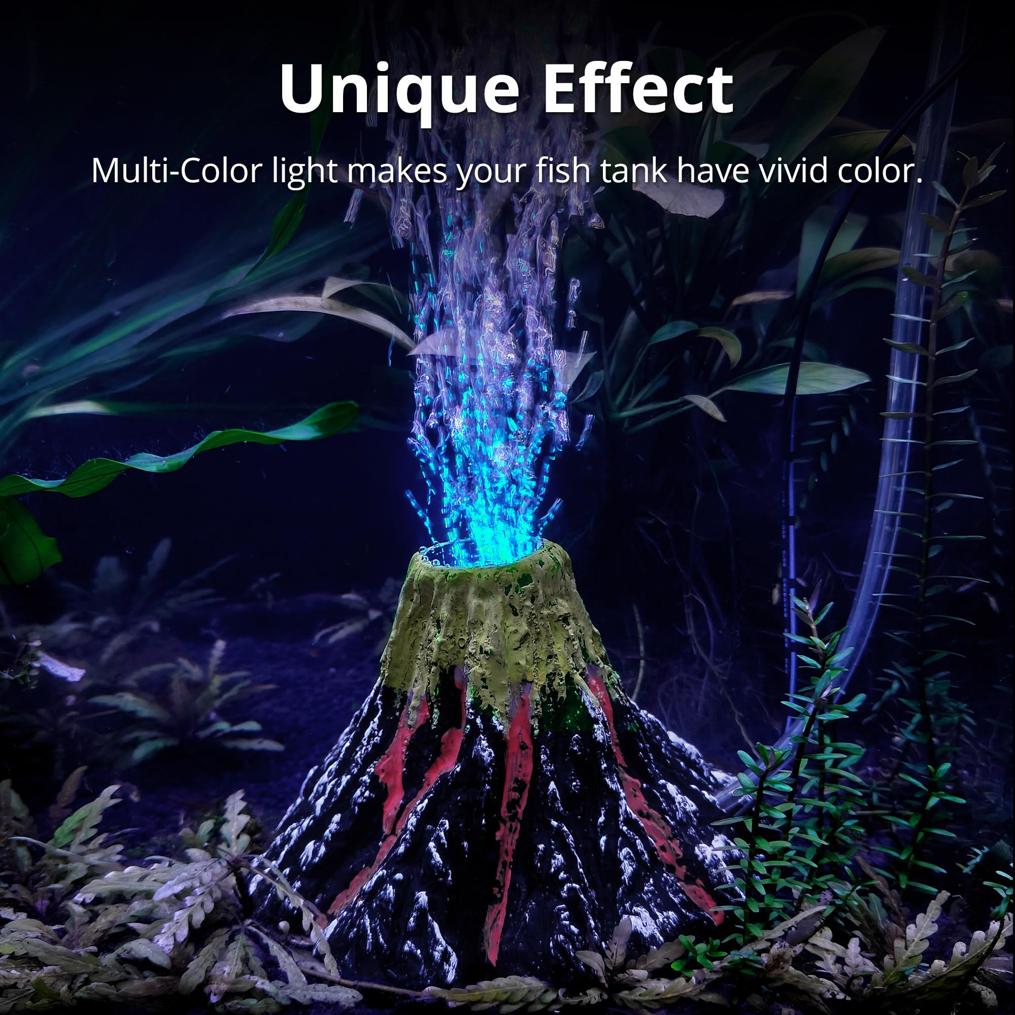 NICREW volcanic bubble stream decor creates dynamic color shifts for a playful tank vibe.