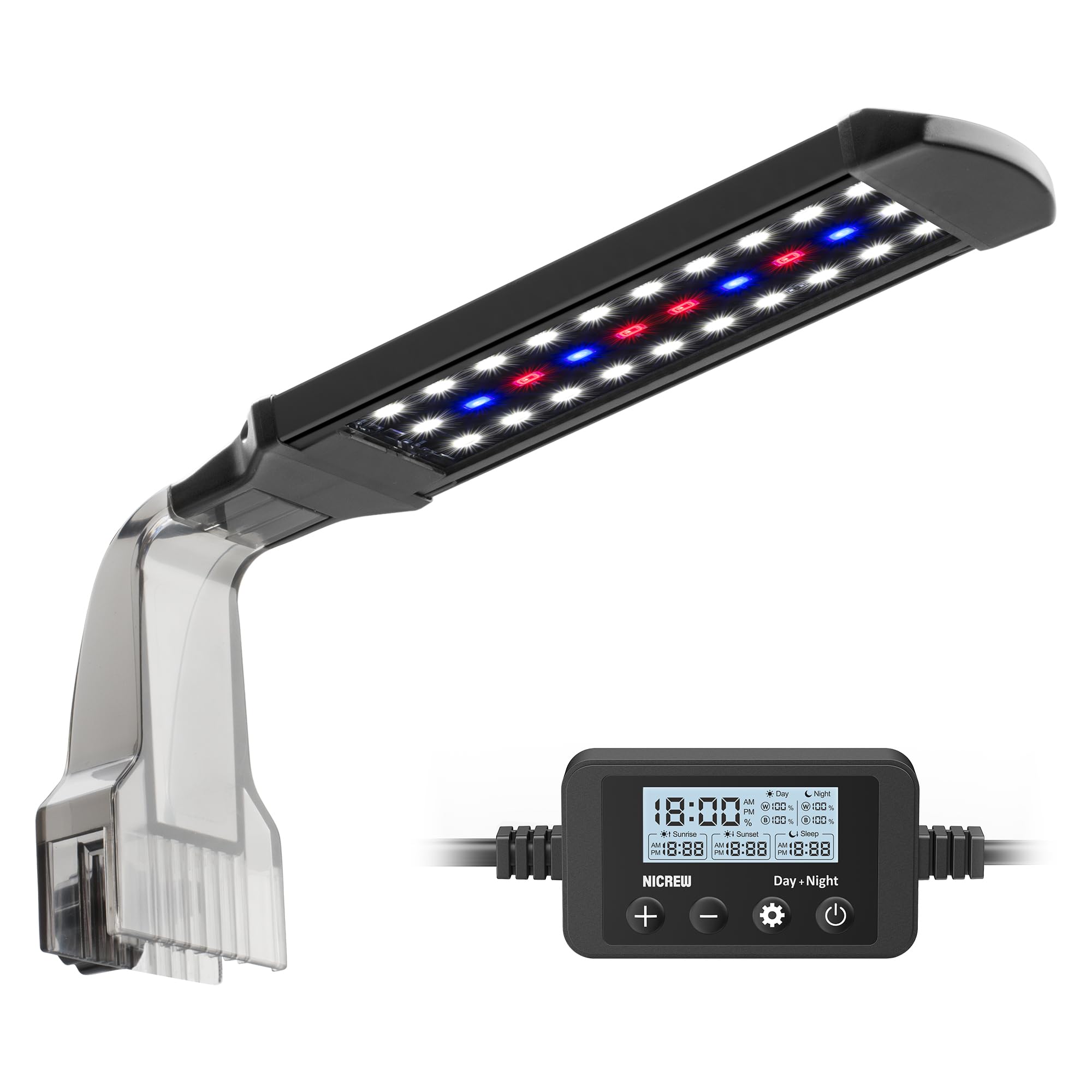 NICREW Clip-on Aquarium Light front view shows natural color rendering for fish and plants