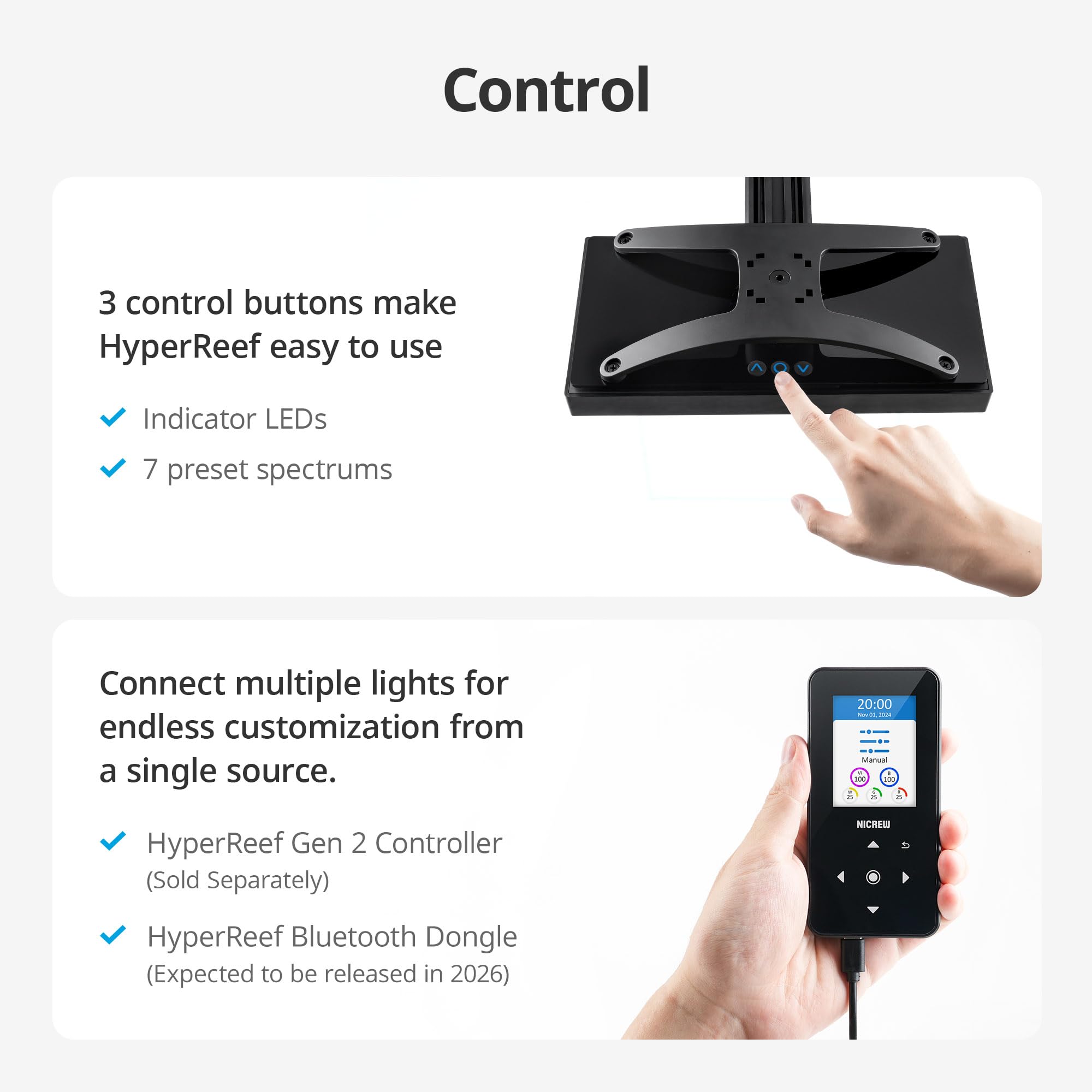 NICREW HyperReef 100 Gen 2 LED with USB-C ports for external controller integration