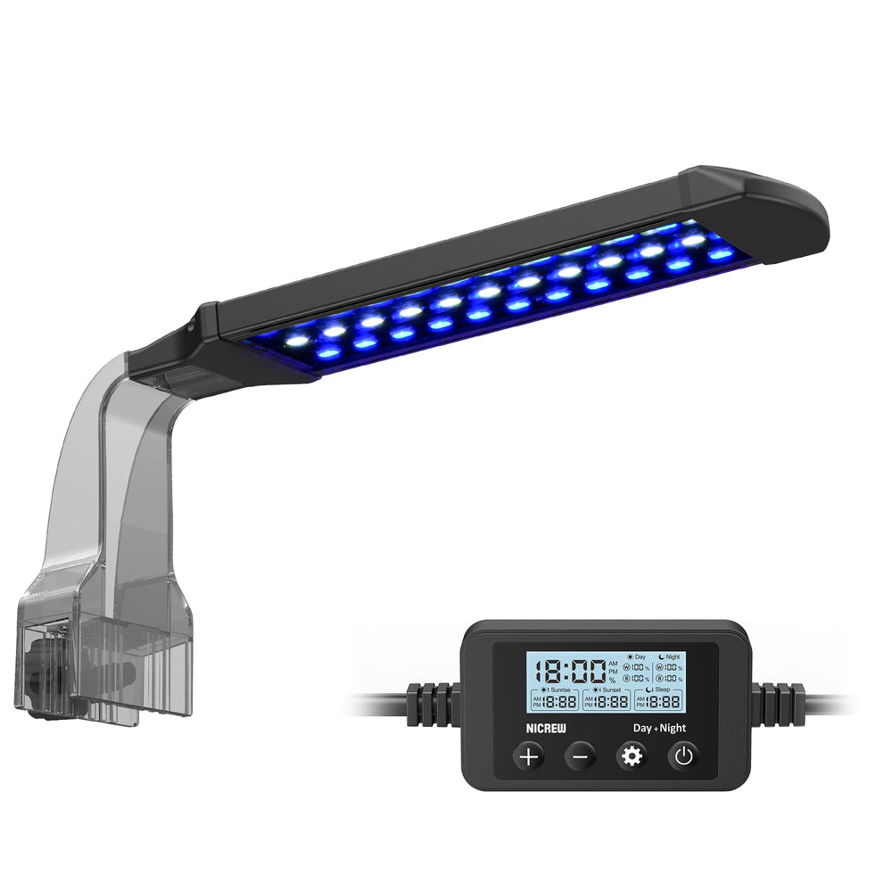 NICREW Marine clip-on light in front view enhances reef colors and shimmer.
