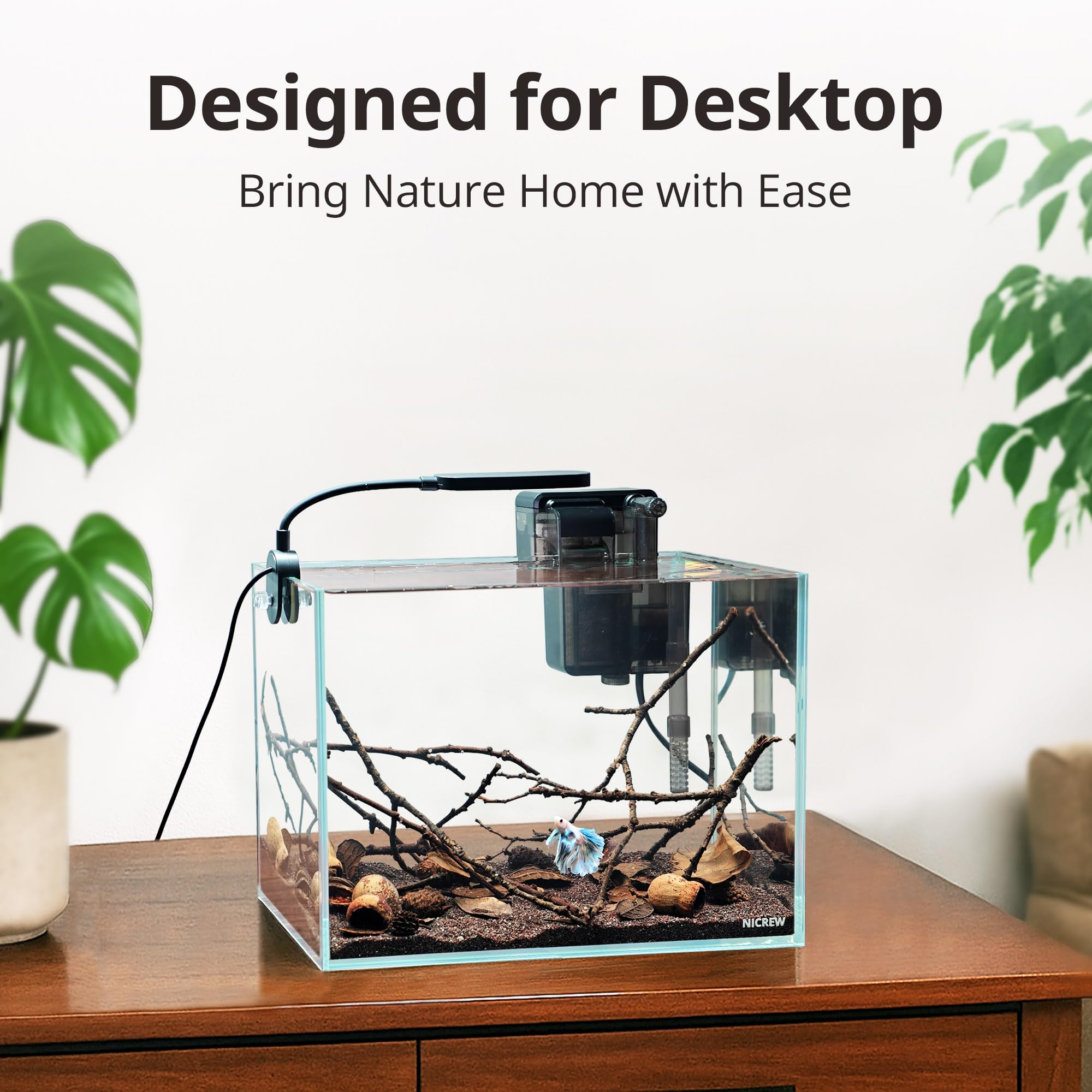 NICREW Nano Nature filter unit keeps water clear for small inhabitants