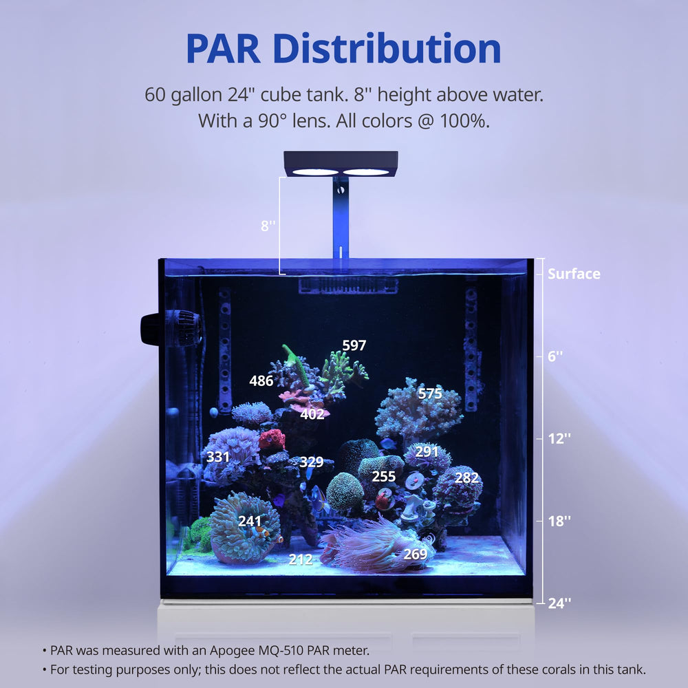 NICREW NavaReef 135W LED light lens detail emphasizes beam-angle optimization for uniform coral saturation