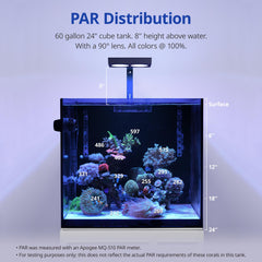 NICREW NavaReef 135W LED light lens detail emphasizes beam-angle optimization for uniform coral saturation