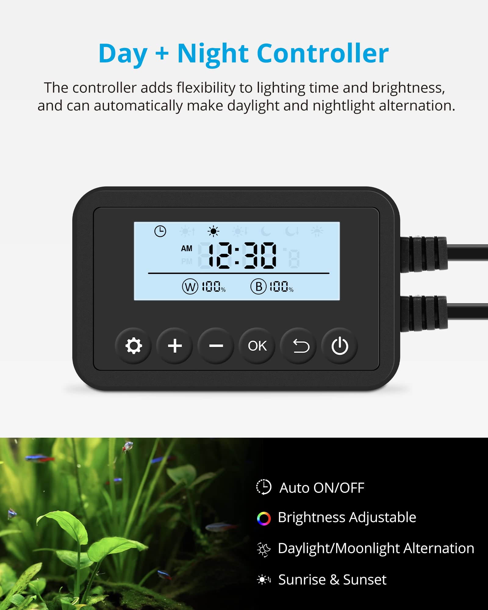 SkyLED Plus sunrise and sunset ramping for natural aquarium lighting.