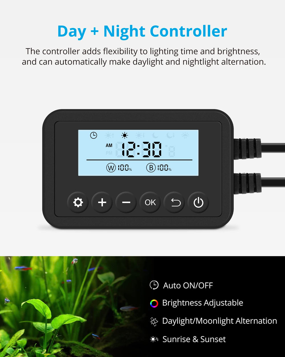 SkyLED Plus sunrise and sunset ramping for natural aquarium lighting.