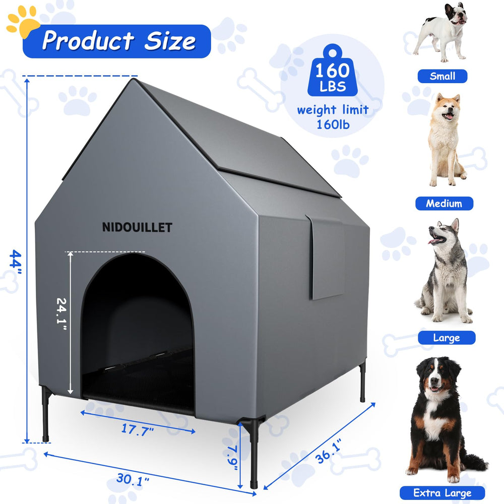 Nidouillet dog house with ventilated windows for improved airflow and interaction.