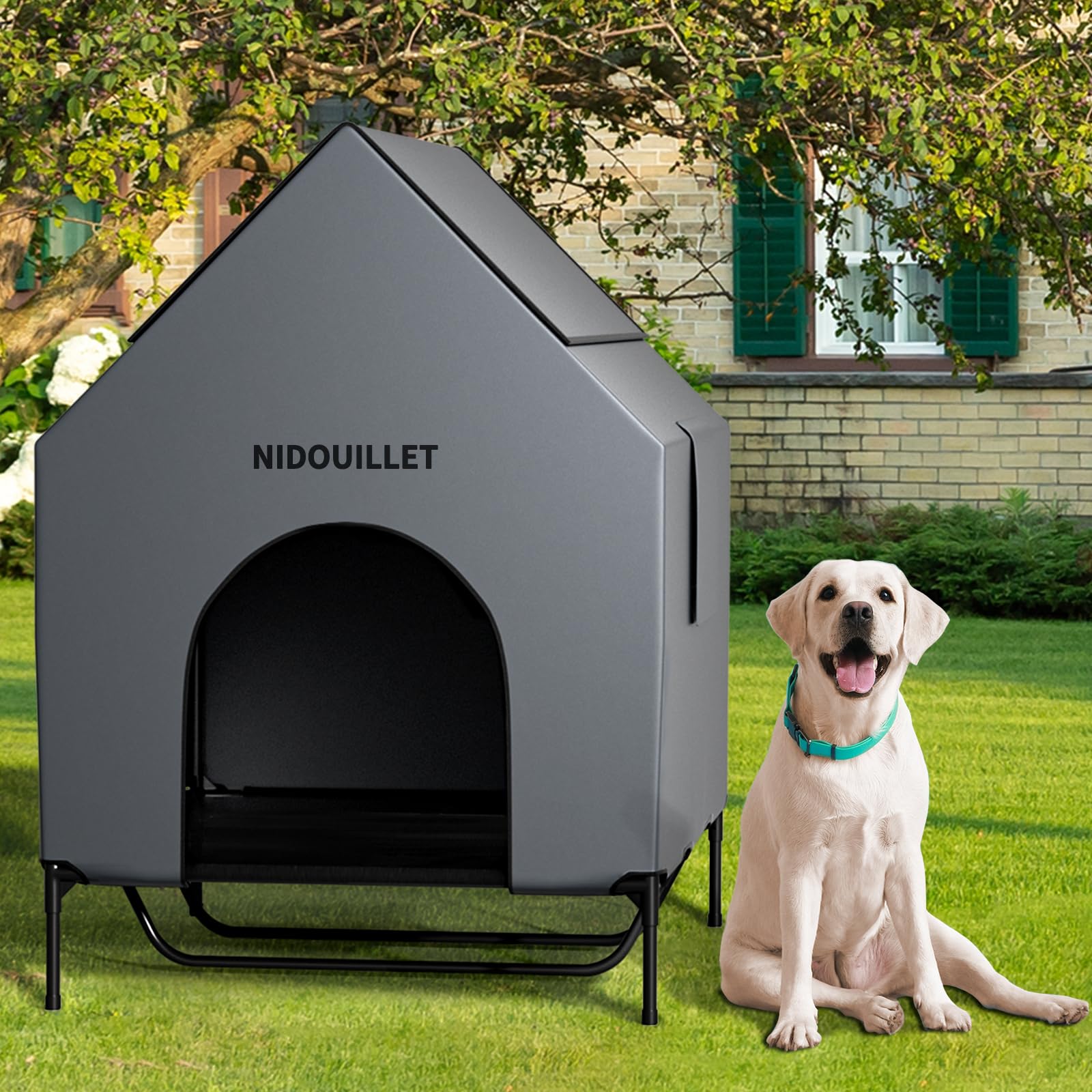 Nidouillet 48-inch dog house exterior provides spacious shelter for large breeds.