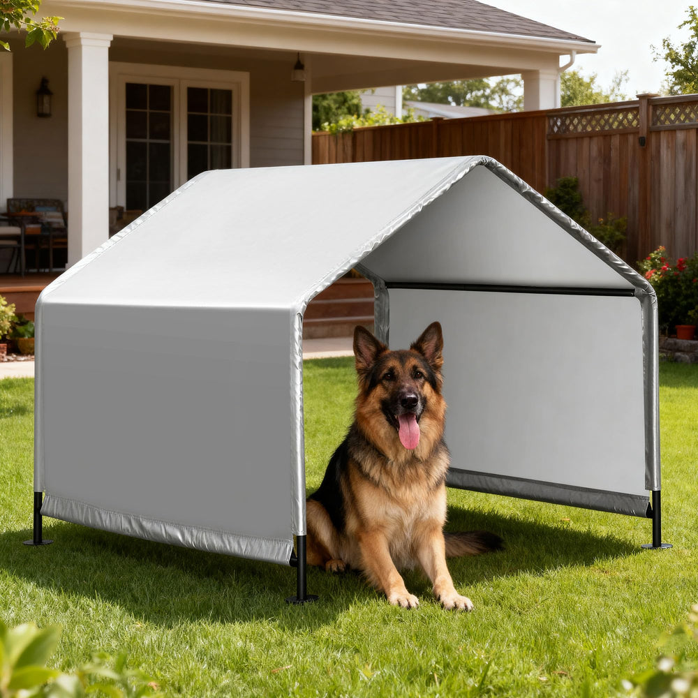 Nidouillet dog shade shelter front view shows ample outdoor space for pets