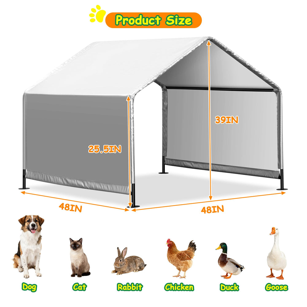 Nidouillet dog shade shelter side view reveals sturdy frame and breathable fabric