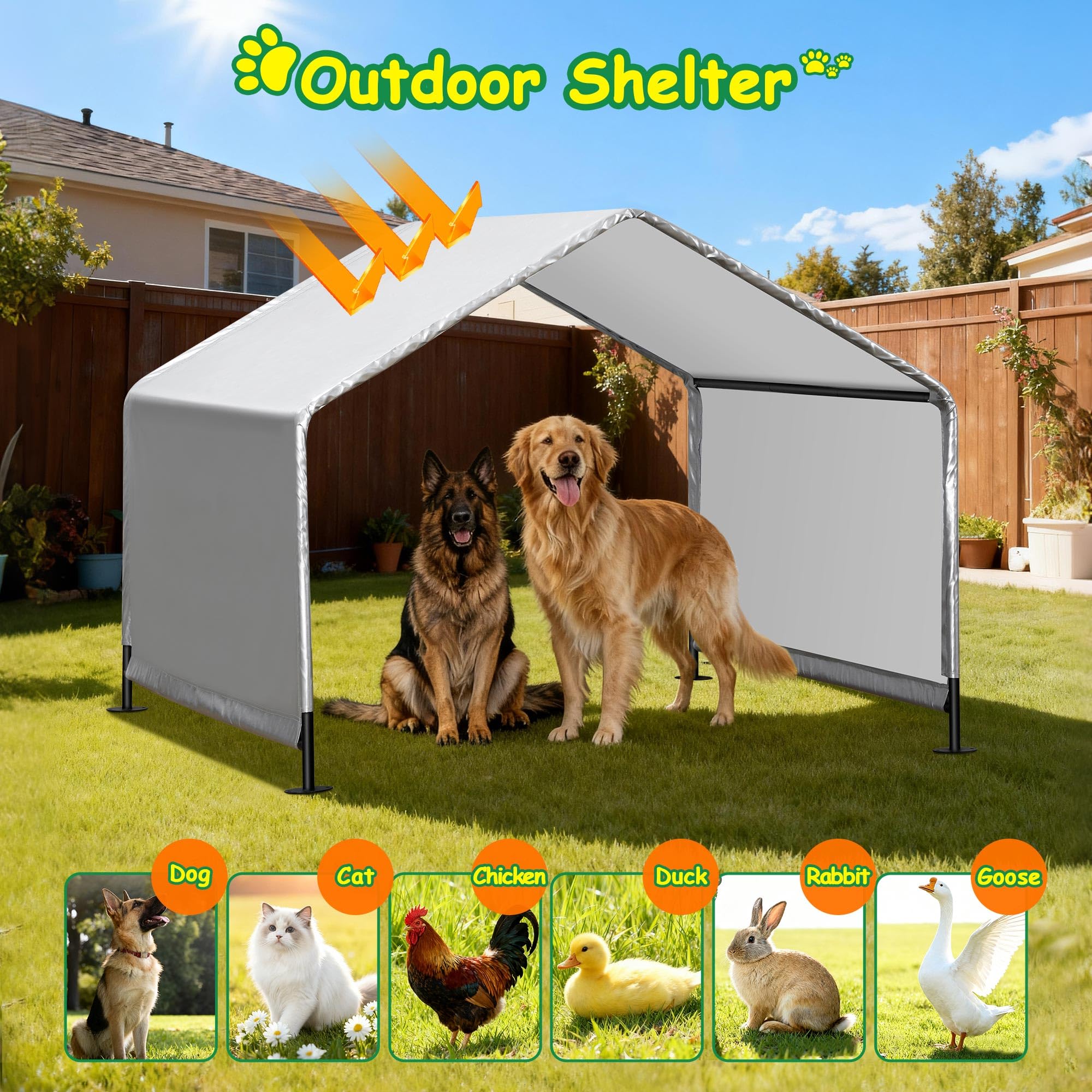 Nidouillet dog shade shelter stakes image highlights secure ground anchors