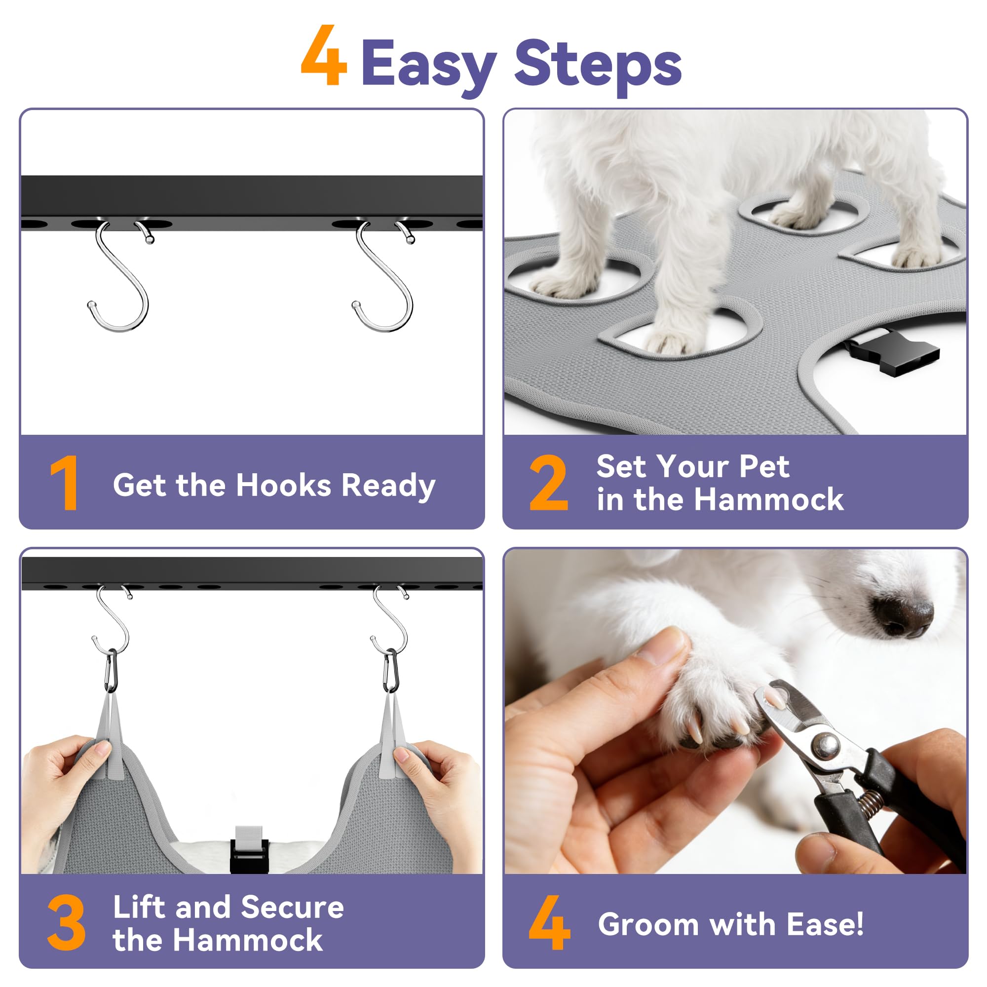 Niffgaff 58 lb load-capacity frame keeps pets supported during grooming
