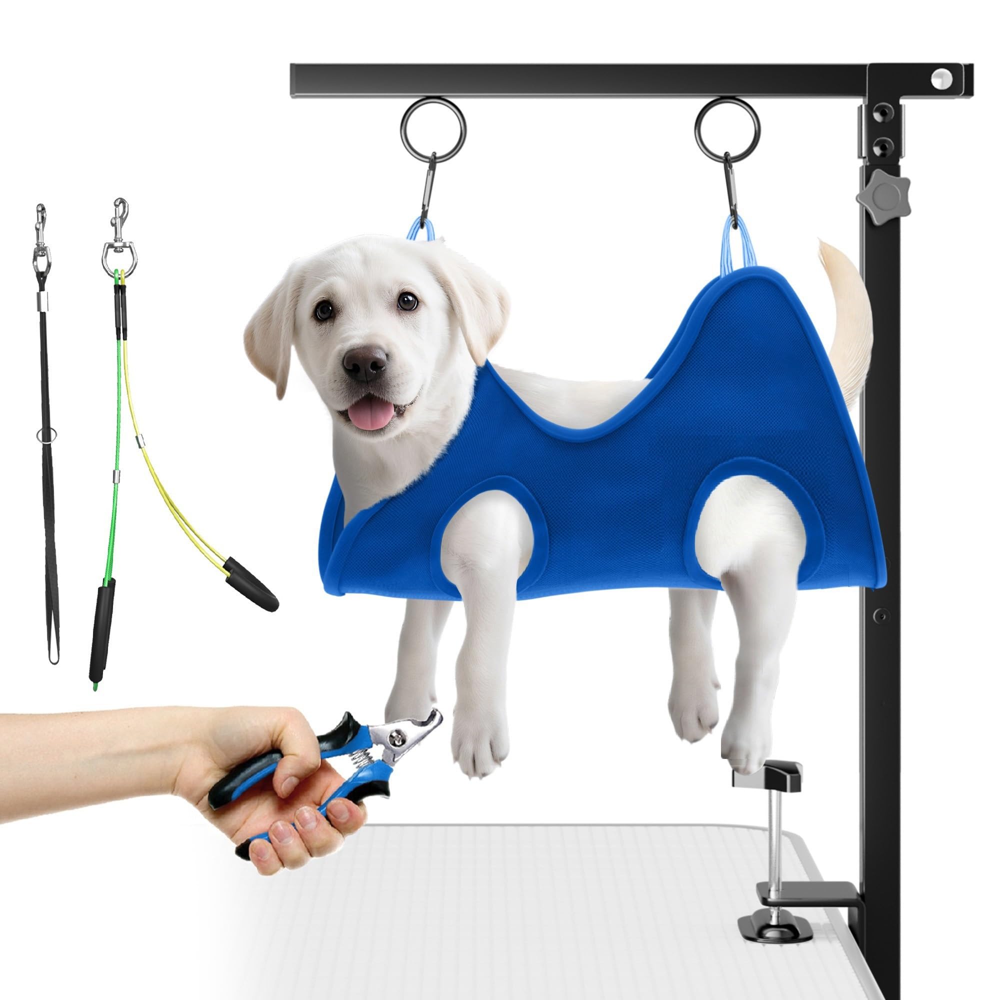 Niffgaff adjustable height dog grooming arm for home grooming.