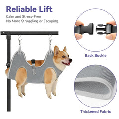 Niffgaff dog grooming hammock with back buckle for calm sessions