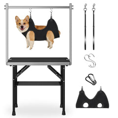 Niffgaff dog grooming table arm-hammock setup for secure restraint during grooming