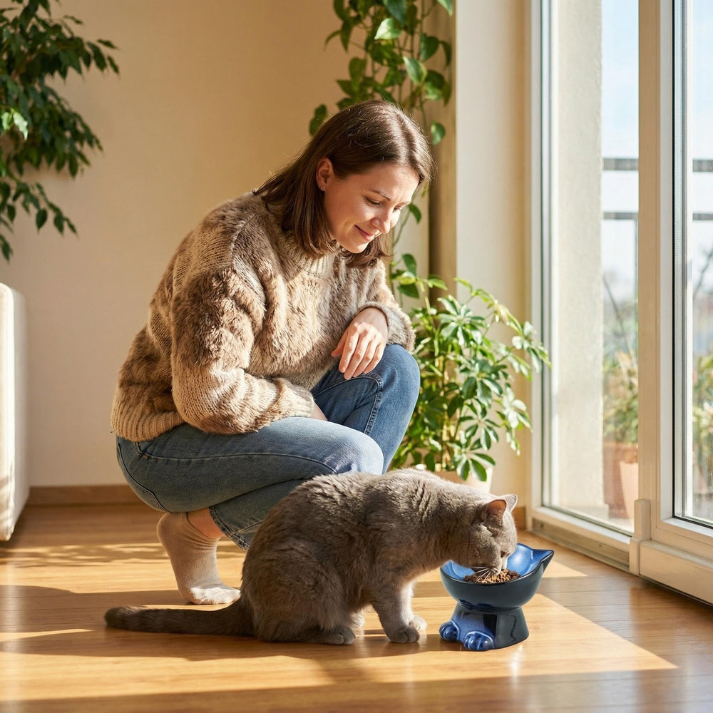 Nihow durable ceramic cat bowl, built to last.