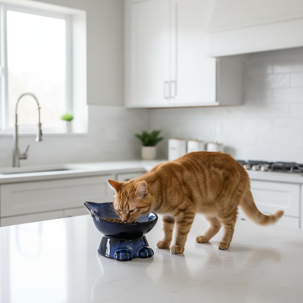 Nihow whisker-friendly bowl with widened dish for easier eating.