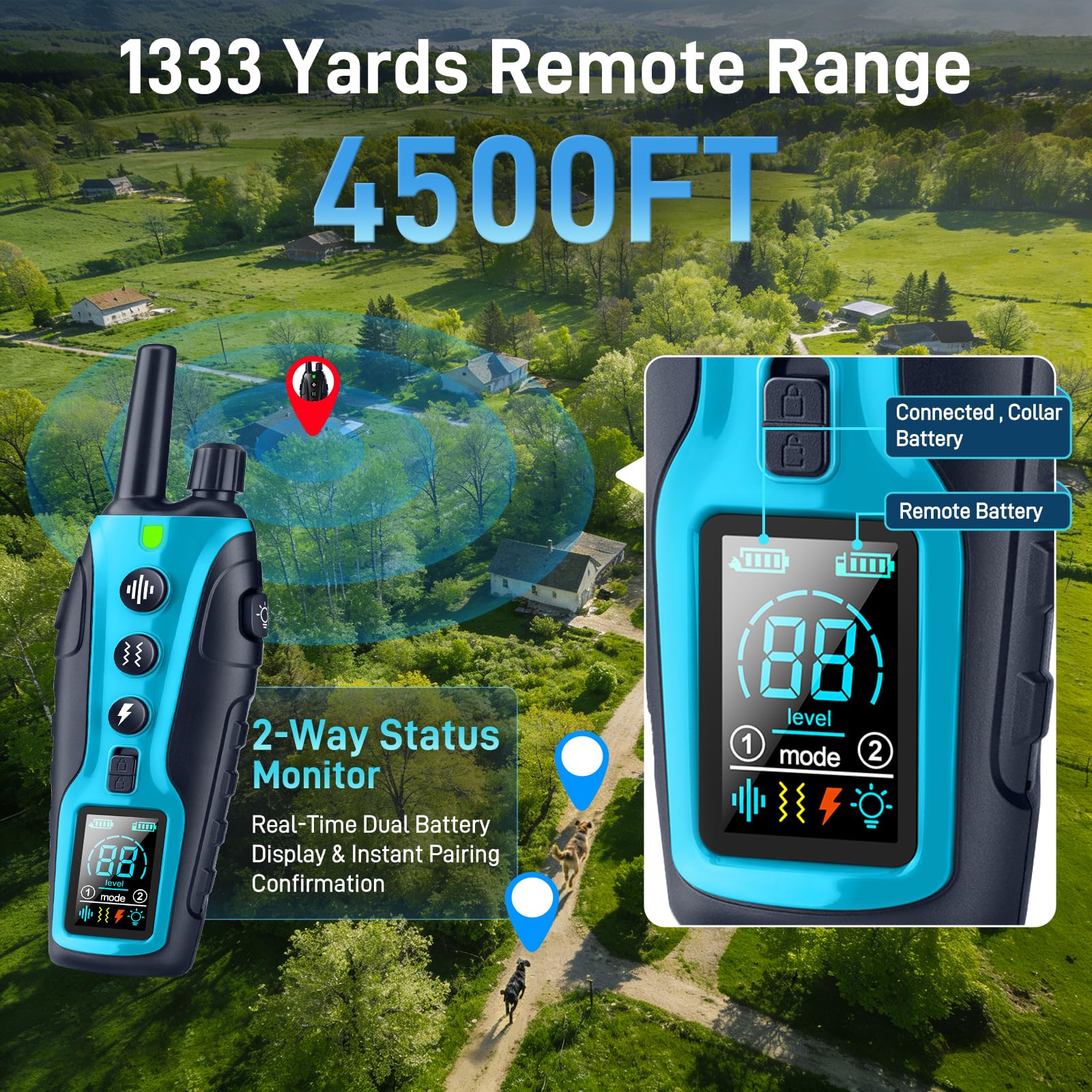 Nikketta dog shock collar remote-range reaches 4500ft for reliable recall
