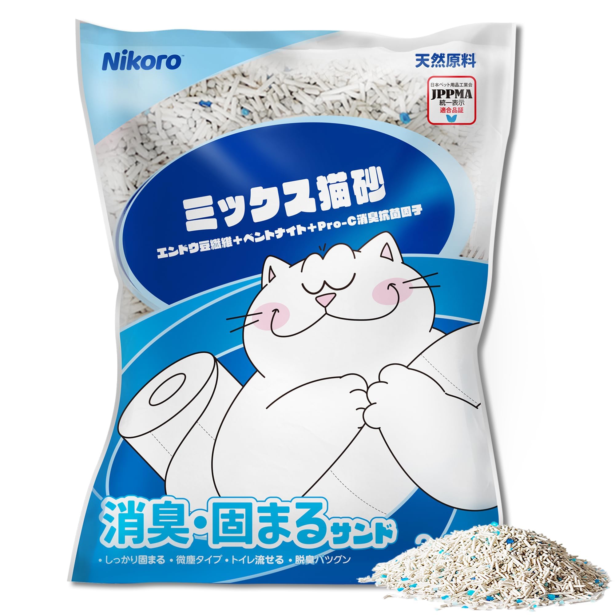 NIKORO Tofu Cat Litter clumping action locks waste for easy cleaning.